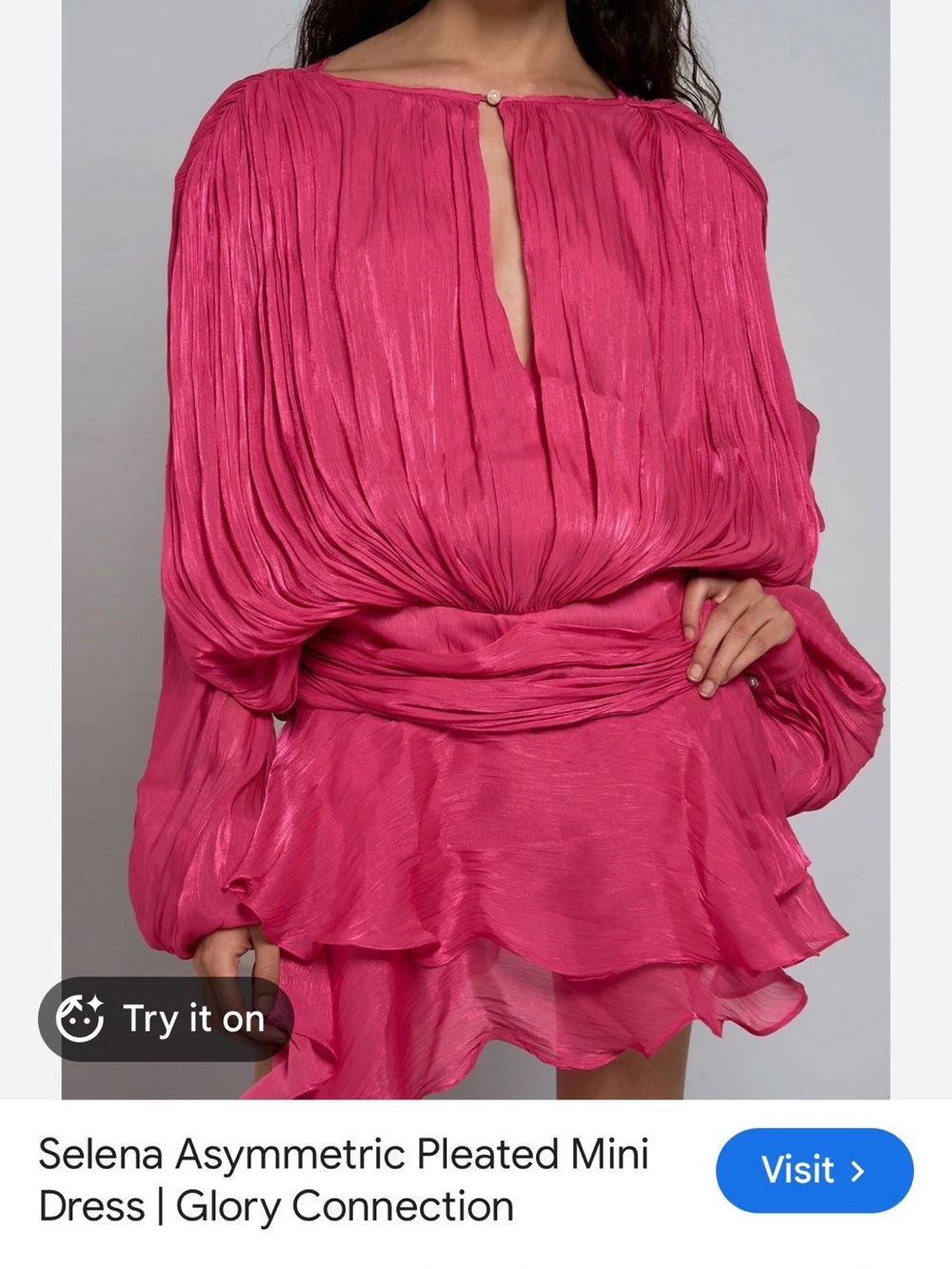 Asymmetric Pleated Mini Dress - Hot Pink Sz small